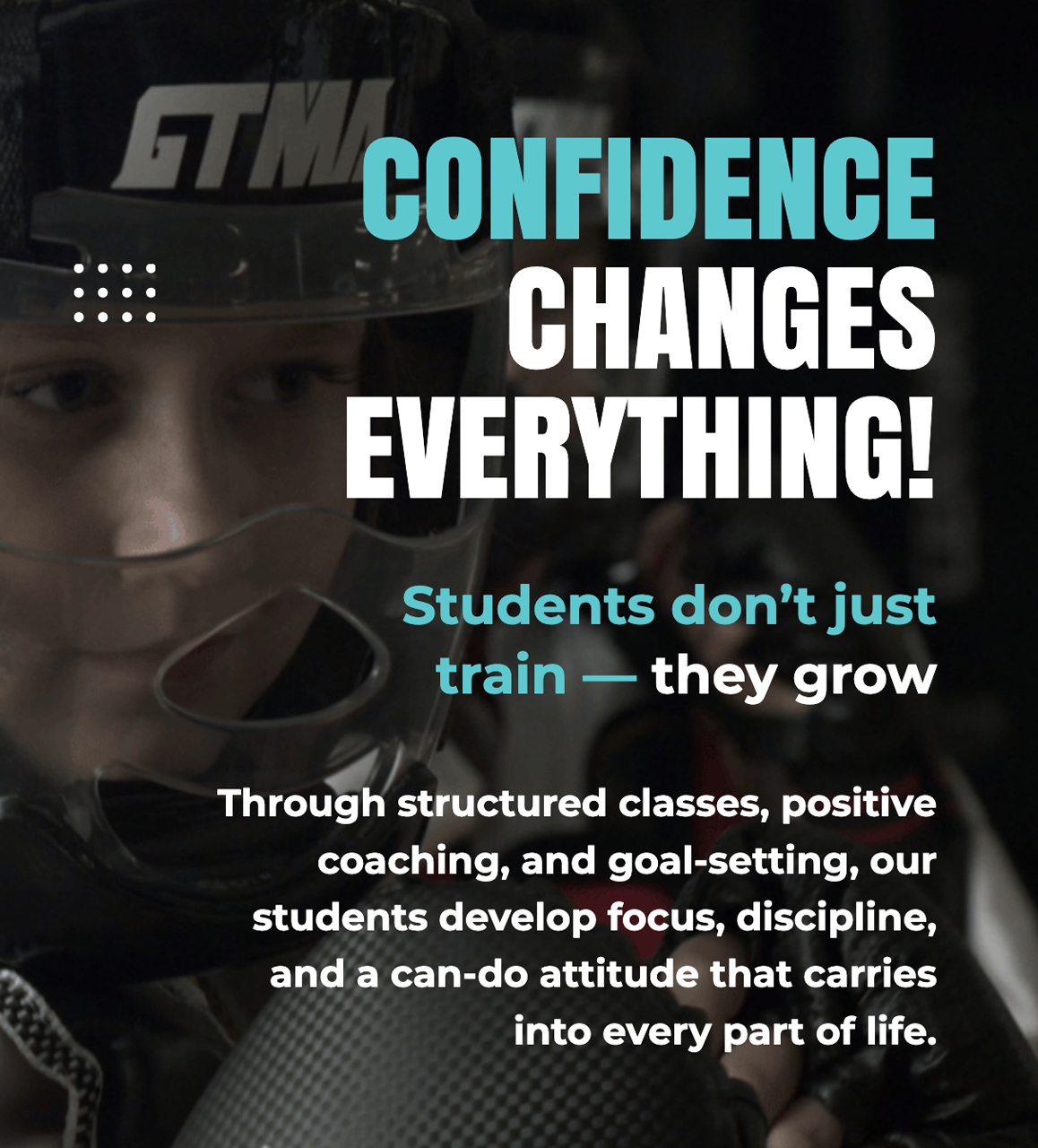 Promotional poster for a hockey/sport training program emphasizing confidence and growth in students.